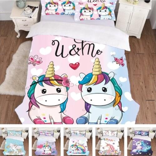Fashion 2/3pcs 3d Digital Unicorn Printing Bedding Set Duvet Cover Sets 1Quilt Cover + 1/2 Pillowcases US/EU/AU Size Bedding Set