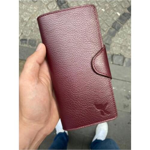 Karali Leather Phone Compartment Burgundy Locked Genuine Leather Wallet