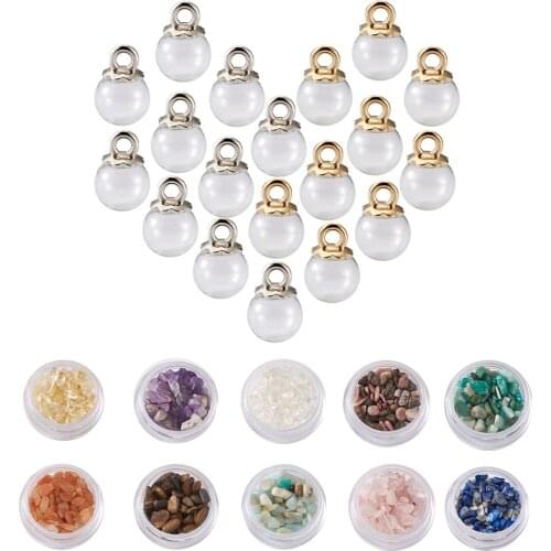 Round Glass Globe Beads Charms Pendant with Gemstone Chip Beads DIY Mini Wishing Bottle Necklace Earrings Jewelry Making Kits