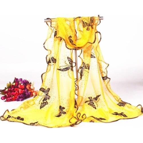 Summer New Chiffon Wrapping Scarf Women Girls Butterfly Printing Long Shawl Lace Scarves Bufandas Kerchief