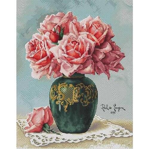 MM RS cotton self-matching cross stitch Cross stitch RS cotton comes with no prints No prints Roses in a vase bottle of roses