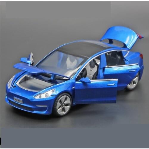 1: 32 Tesla Model3 Alloy Model With Light And Sound Effect Reverberation Car Childrens Toy Boy Birthday Gift Blue