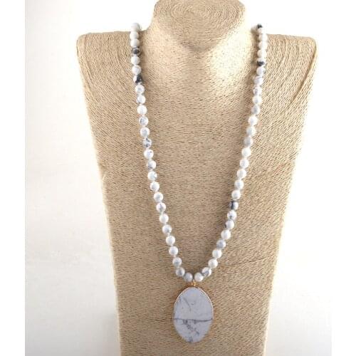 MOODPC Fashion Bohemian Tribal Jewelry Stone Long Knotted Natural Stone Pendant Necklace For Women