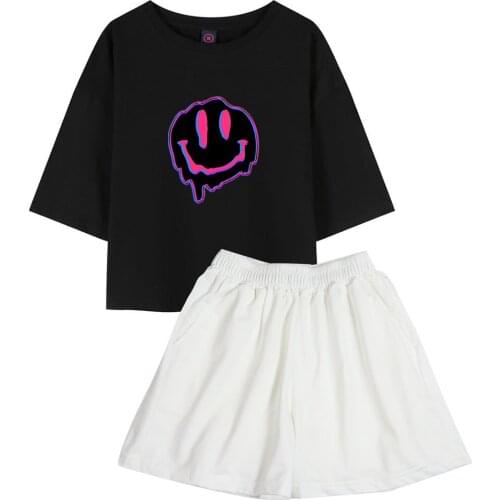 Cartoon Graphic Night Suits Harajuku Fashion Cotton Oversize Graffiti Shirt Women Crop Tops Drop Shoulder Pajama Black Sleepwear