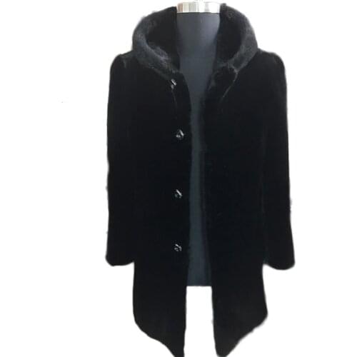 2020 New Real Mink Fur Coat Men Winter Jacket Hooded Long Mens Mink Coat Plus Size Natural Mink Fur Jackets KJ3093