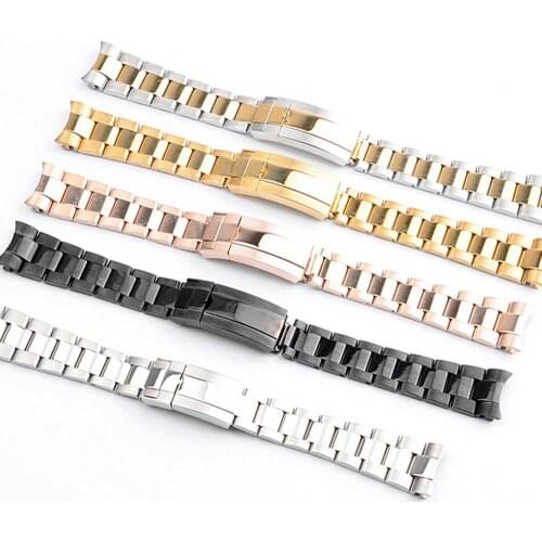 New 20mm 21mm Width Oyster Stainless Steel Watch Bracelet Black PVD Gold Plated Deployment Buckle Wristwatch Parts
