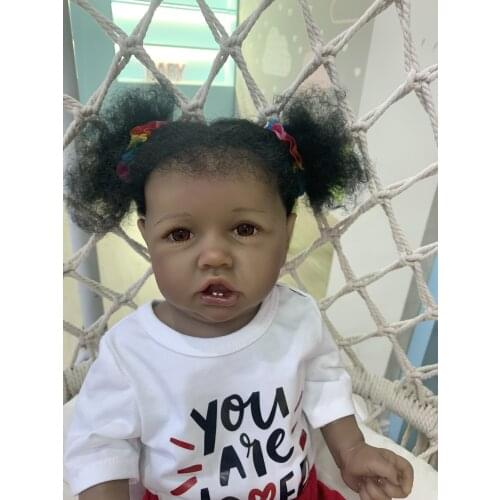 NPK 55CM Full body silicone African American baby new black skin saskia with teeth reborn todderl girl baby doll real touch