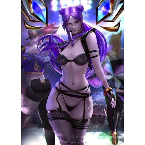 Print Anime KDA Evelyn Kasa Ahri Sexy Girl Art Canvas Poster Custom Painting 16x24 24x36 Living Room Bedroom Home Wall Picture