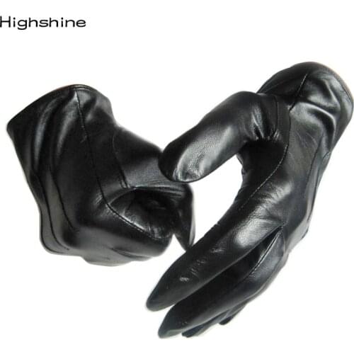 Mens Genuine Leather Gloves Real Sheepskin Black Touch Screen Gloves Fashion Brand Winter Warm Mittens New