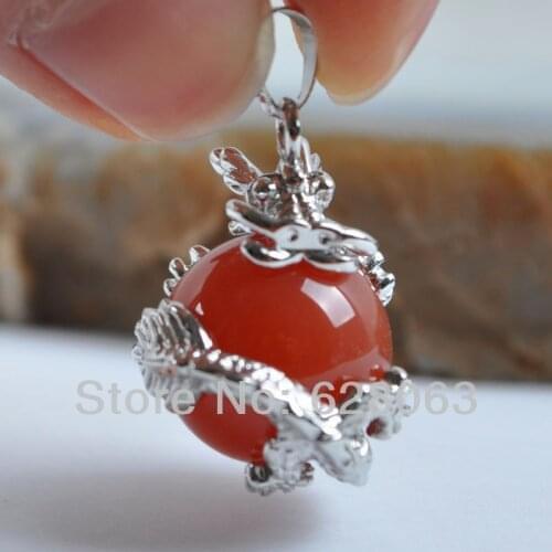 Dragon Pendant Natural Stone 16MM Round Bead Red Carnelian Fit Necklace For Men Women Jewelry Gift Earrings Gem K1905