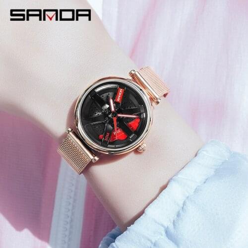 Sanda Rim Simple Women Watch Water Resistant Mesh Strap Watches Analog Ladies Stainless Steel Watch