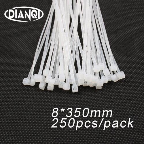 250pcs 8mm*350mm 7.6mm Self locking Nylon Cable Ties White color Plastic Zip Tie wire binding wrap straps UL Certified