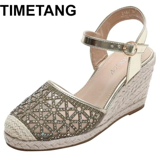 TIMETANG Slope heel platform sandals 2021 summer sponge cake with a word belt all-match casual fashion mother shoes