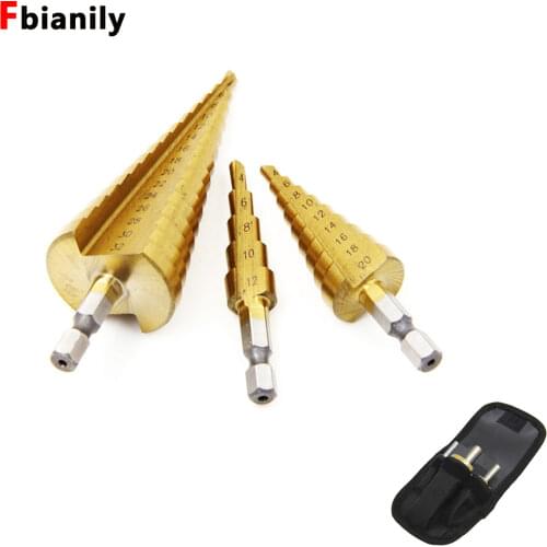 HSS Steel Titanium Step Drill Bit Hand Tool Sets 3-12 4-12 4-20 4-32mm Step Cone Cutt Woodworking Wood Metal Drill Bit Set