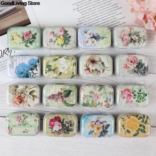 1PC Vintage Flower Printing Mini Tin Box For Jewelry Wedding Favor Metal Candy Box Decorative Storage Boxes Gift Home 6x4x2.5cm