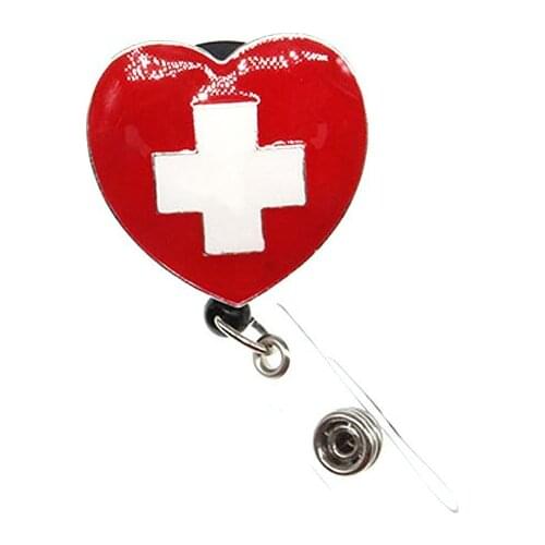 10PCS/Lot hot sell free shipping Red heart Medical Nurse Retractable ID Badge Reel/Holder