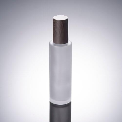 100ml frosted/pearl white glass bottle wooden shape&silver lid for serum/lotion/emulsion/foundation/gel cosmetic packing