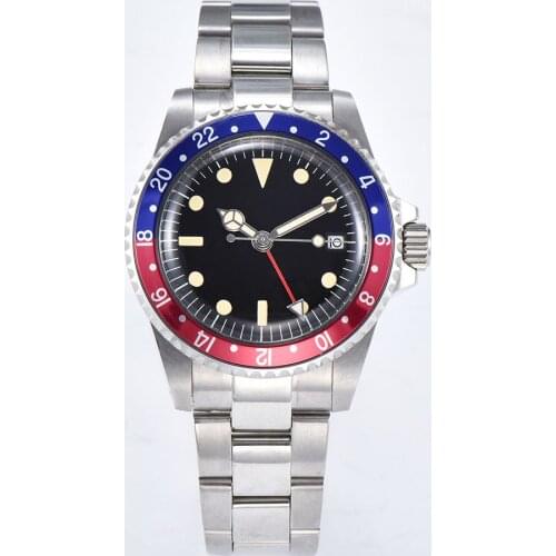 40mm watch GMT automatic luminous hand steel shell movement mechanical watch aluminum bezel brushed bracelet 1015