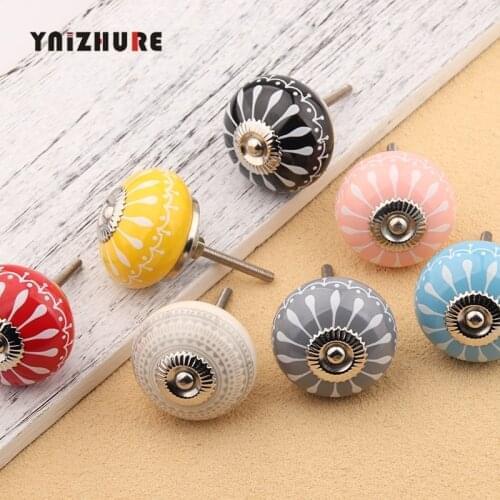 40mm Pastoral style Color Painted Ceramic Round Bedroom Pull Cabinet Door Drawer Kitchen Handle Drawer Furniture Box Knobs