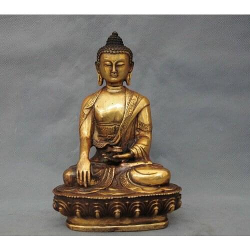 8"Chinese tibetan buddhism bronze sakyamuni Buddha Sit apothecar Amitabha statue