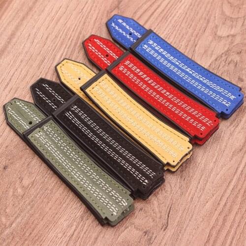 Watch Accessories 25 * 19mm Crazy Horse Leather Natural Silicone Rubber Strap Watch Hublot Big Bang Accessories