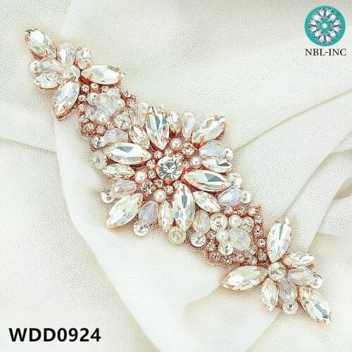 30pcs Rhinestone Applique Accessory for wedding belt rose gold clear crystal beads sewing on bridal sashes WDD0924