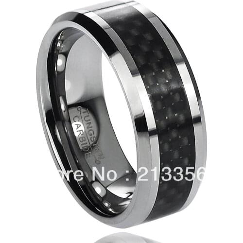 Free Shipping Buy Cheap Price Discount Sales USA HOT Selling 8MM Men&Womens Black Fiber Beveled Tungsten Wedding Rings