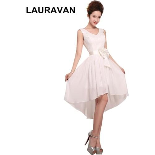 Ivory color pretty semi formal short womans high low short front long back elegant formal chiffon bridesmaid dresses cheap