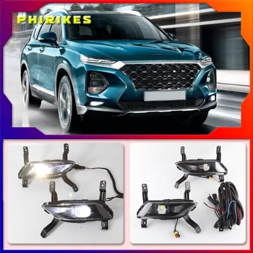 For Hyundai Santa Fe 2019 12V LED Daytime Running Light Waterproof Fog Lamp DRL Car Headlight Assembly