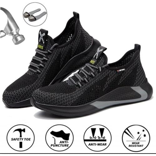 Breathable Safety Shoes Mens Work Boots Steel Toe Cap Puncture-Proof Indestructible Security Shoes Light Comfortable Sneakers