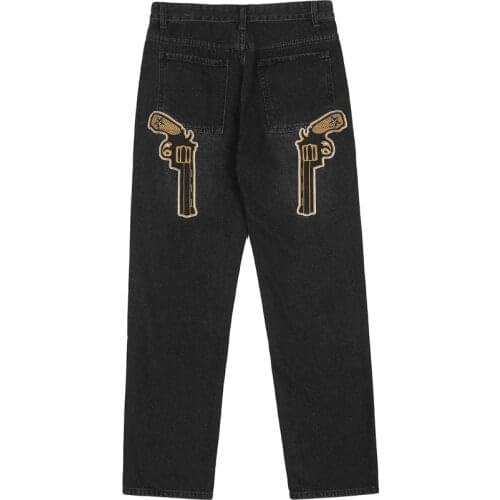 EukaaRu Men Streetwear Baggy Jeans Embroidered Hip Hop Jeans Loose Mens Straight Pants Casual Oversized Denim Boyfriend Jeans