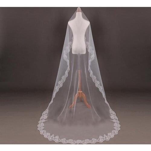 Lace Bride Wedding Veil Long White Wedding Gauze Sequins Lace White Dress For Wedding Marriage Accessories