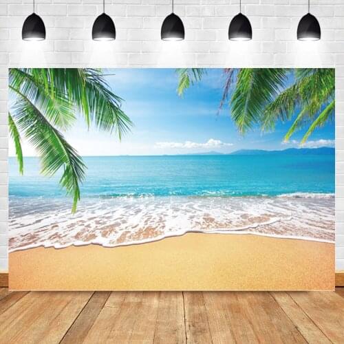 Laeacco Summer Blue Sky Beach Seaside Coconut Tree Holiday For Photo Studio Backgrounds Cloth Photography Photocall Backdrops