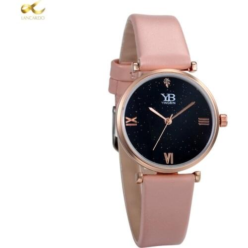 LANCARDO Luxury Brand Women Watches Starry Sky PU Leather Strap Fashion Casual Female Wristwatch Roman Numeral Simple Bracelet