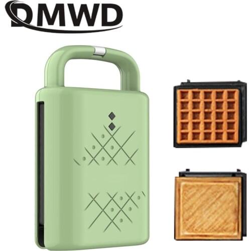 DMWD Mini Sandwich Maker Electric Waffle Iron Machine Panini Baking Cake Oven Bread Muffin Breakfast Toaster 3 Optional Plate EU