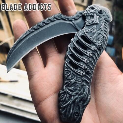 Grim Reaper Caribbean Style Karambit Assist Knife Skull Death 3D Engrave Claw Blade Jungle Tactical Survival Hunting Knive Gift