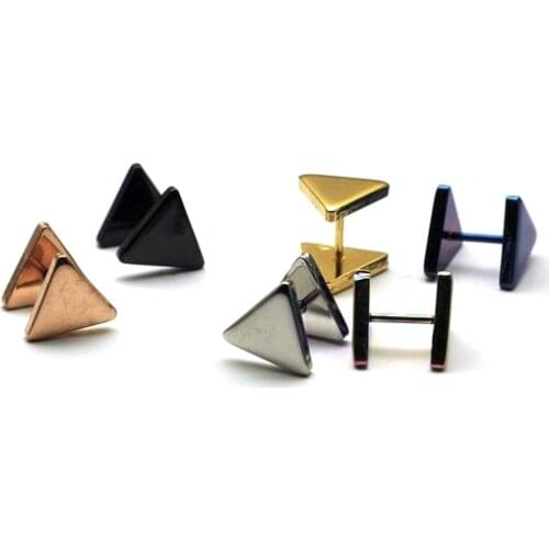 Alisouy fashion ear jewelry 6 8 10mm Triangle 316L Stainless steel Punk Men earrings pierced screw-back earrings for men women