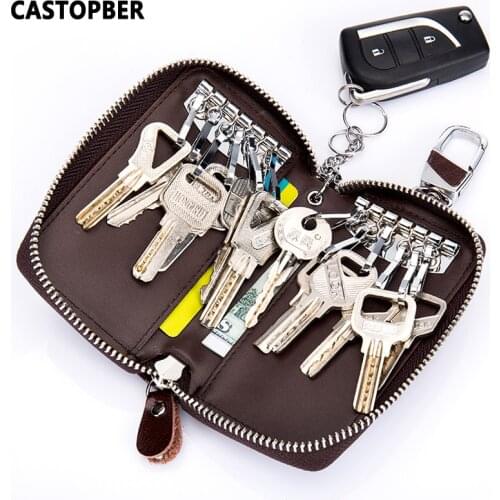 Cowhide Split Leather Large Capacity Male Key Wallet Organizer Case Women Fashion Housekeeper Keys Holders For Men Zipper Purse