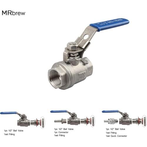 1/2" BSP Weldless Kettle Ball Valve Kit SS304 1/2" Quick Disconnect, Brewer Hardware Barb For Homebrew Beer Brewing Accessories