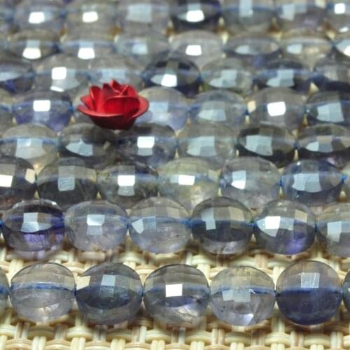 Natural Blue Iolite Faceted Coin Loose Beads Wholesale Gemstone Semi Precious Stone Bracelet Necklace Diy Jewelry Making Design