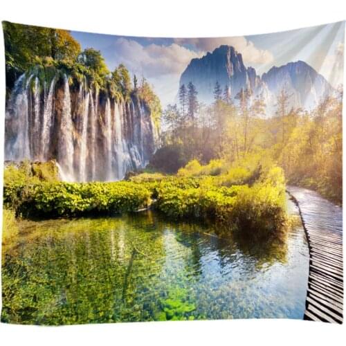 Natural Landscape Forest Falls Woods Waterfall Tapestry Wall Hanging Bed Spread Beach Towel Table Cloth Yoga Mat Large Size