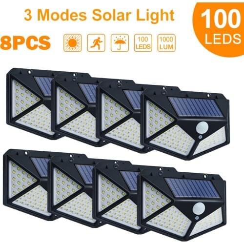 Newstyle 100 LED Solar lamp outdoor motion sensor Waterproof wall light for garden decoraction 3 modes Garage/street/Spot lights