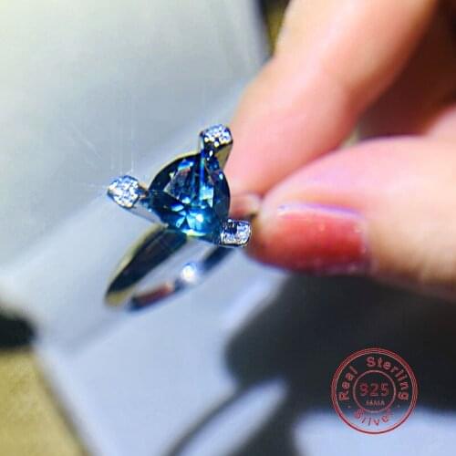 New Arrival 925 Sterling Silver Triangle Blue AAA Micro Pave Zircon Finger Rings for Women Wedding Gift Jewelry Anillos Mujer