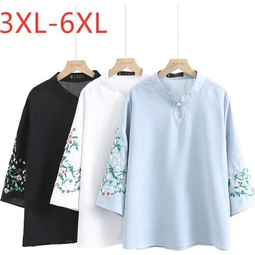 New 2021 Ladies Spring Summer Plus Size Tops For Women Large Blouse Bat Sleeve Loose Casual Embroidery Shirt 3XL 4XL 5XL 6XL