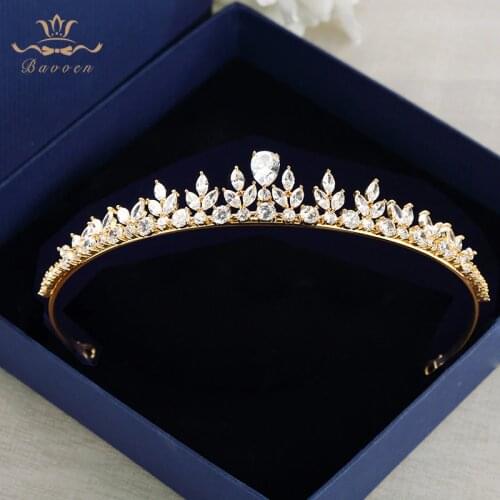 Bavoen Sparkling Zircon Wedding Dress Hair Accessories Gold Brides Crowns Tiaras Plated Crystal Hairbands Evening Hair Jewelry