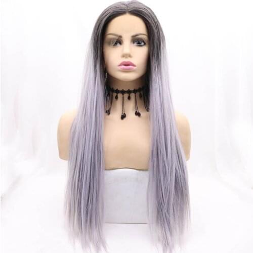 Purple Omber Wig Long Straight Synthetic Hair Lace Front Wigs Dark Roots Natural Daily Cosplay Lace Frontal Wig For Black Women