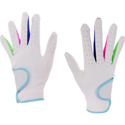 1 Pair Children Kids Golf Gloves Left Right Hand Full Finger Soft Breathable Pure Sheepskin with Premium Grip System Multicolor