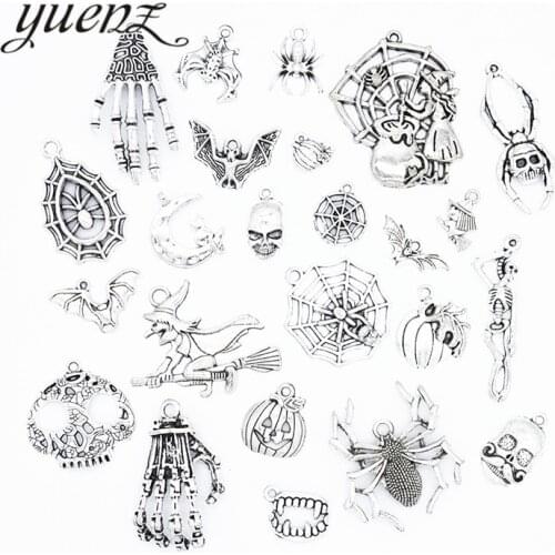 YuenZ 24pcs mix Christmas Charm Antique Silver Plated skull bat pumpkin palm Charms Pendants fit Bracelet Jewelry Making U043