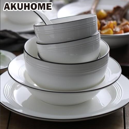 Simple European style ceramic bowl plate set family 4 dishes combination China Bone