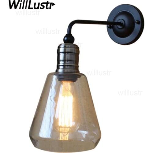 Clear glass shade wall sconce light American country bar cafe restaurant hotel loft home dinning room bedside vintage iron lamp